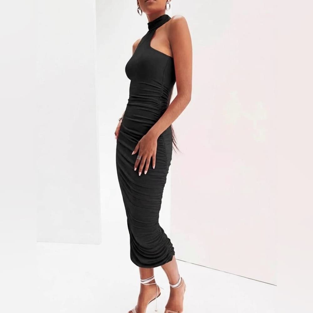 SER.O.YA Black Bodycon Turtleneck Midi Dress
